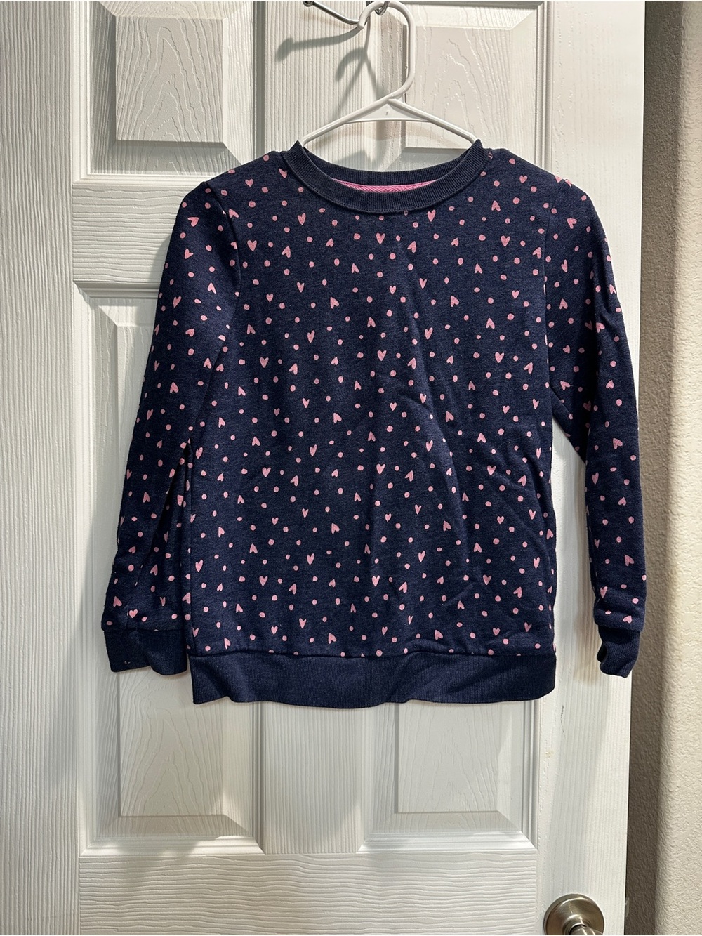 Cat & Jack Navy Crewneck Sweater with Pink Polka Dots and Hearts